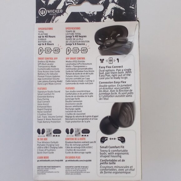 WICKED AUDIO TRUE WIRELESS EARBUDS MOJO 300, 40 HOURS Model # WI-TW4550 BLACK - Picture 2 of 11